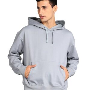 Alan Jones Clothing Men’s Solid Oversized Hoodie | Cotton Blend Pullover with Kangaroo Pocket & Adjustable Hood | Casual Winter Wear